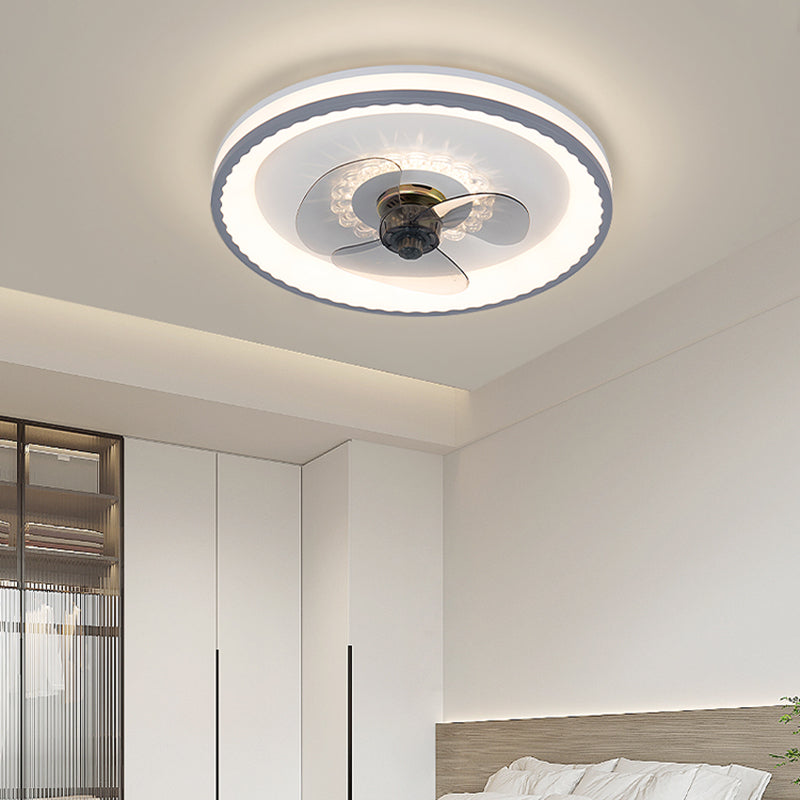 Nordic Style Iron Ceiling Fan Lamp Circle Ceiling Fan Light with Acrylic Shade for Bedroom