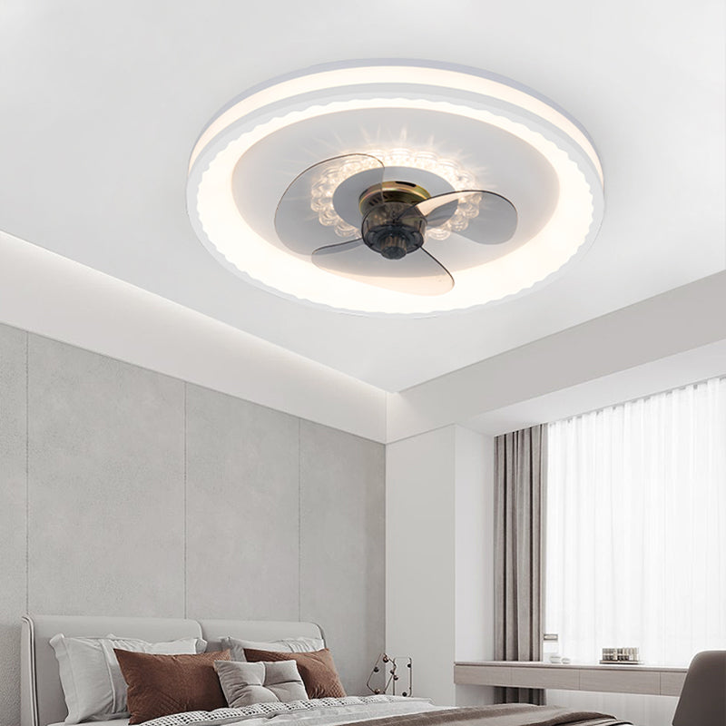 Nordic Style Iron Ceiling Fan Lamp Circle Ceiling Fan Light with Acrylic Shade for Bedroom