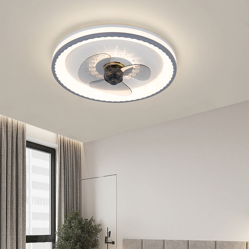 Nordic Style Iron Ceiling Fan Lamp Circle Ceiling Fan Light with Acrylic Shade for Bedroom