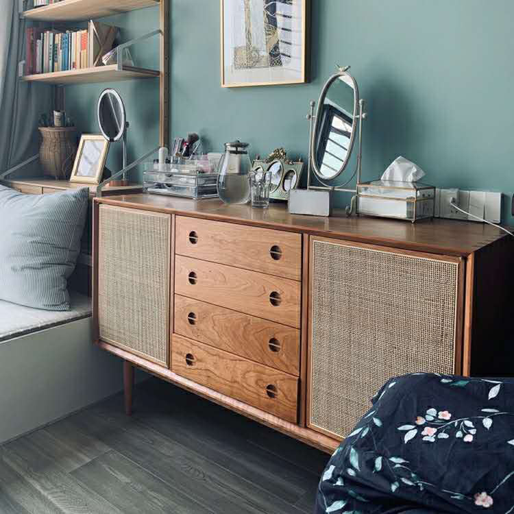 Dinning Room Modern Style Cupboard 4 Drawer 2 Doors Pine Top Sideboard