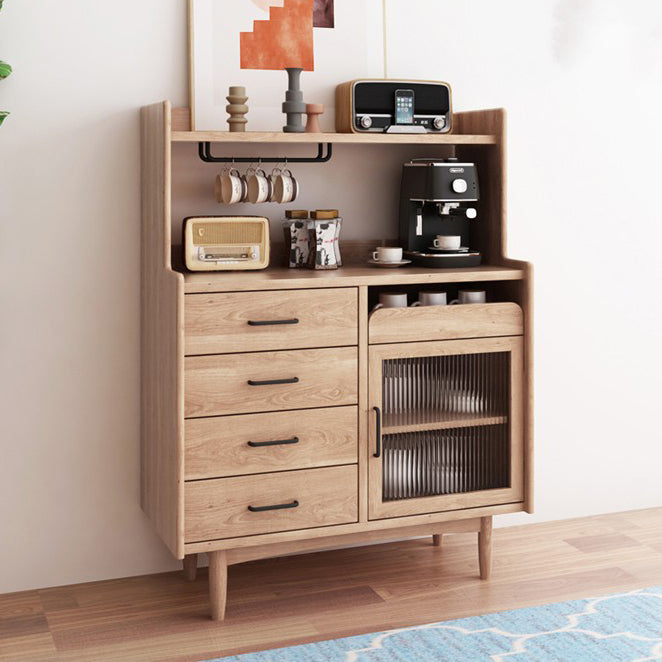 Modern Style Sideboard 1 Glass Doors 5 Drawer Pine Top Cupboard for Kitchen