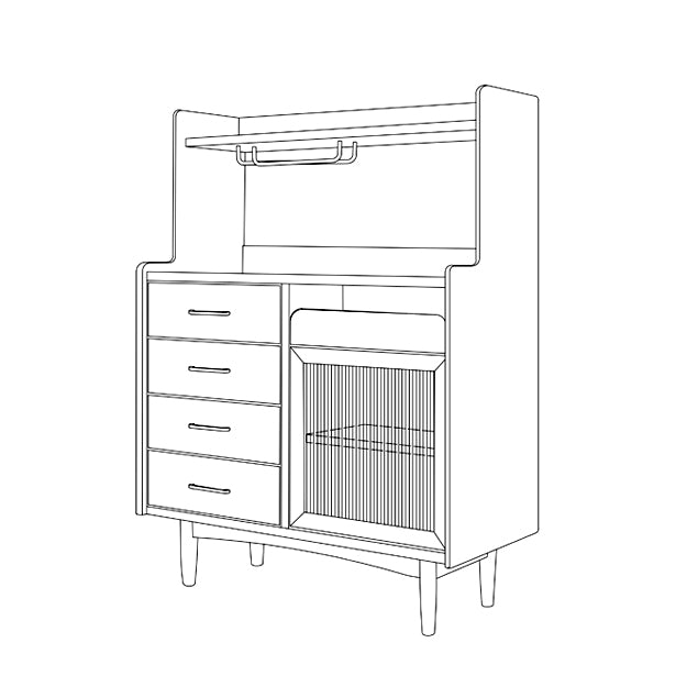 Modern Style Sideboard 1 Glass Doors 5 Drawer Pine Top Cupboard for Kitchen