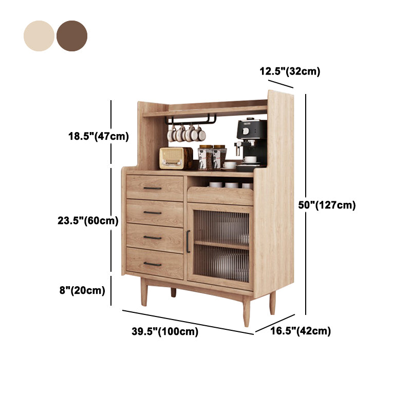 Modern Style Sideboard 1 Glass Doors 5 Drawer Pine Top Cupboard for Kitchen