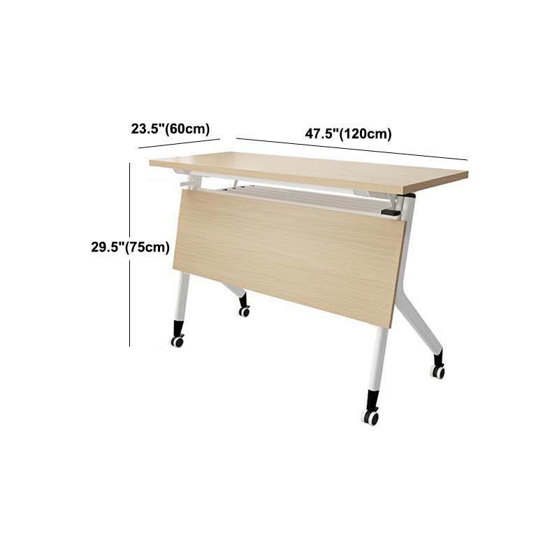 Natural Manufactured Wood Top Writing Desk Folding Rectangular Desk with Caster Wheels