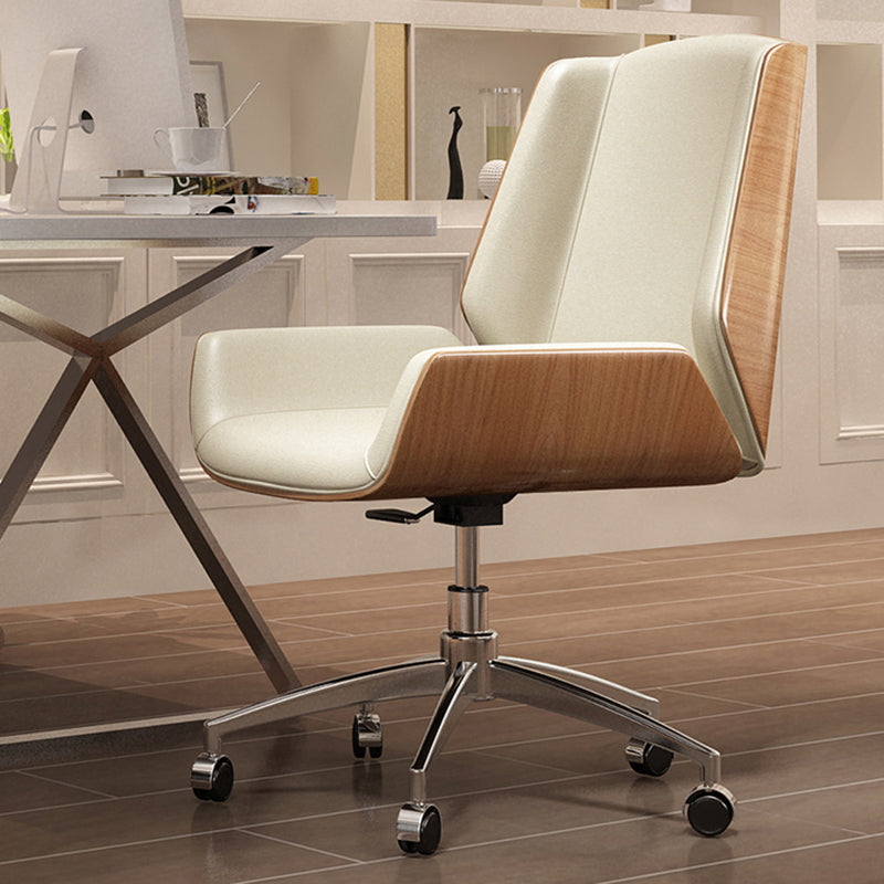 Modern Arm Office Tesk Chair Faux Leather Mid Back Working Chair with Wheels