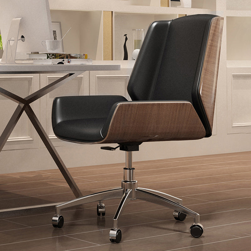 Modern Arm Office Tesk Chair Faux Leather Mid Back Working Chair with Wheels