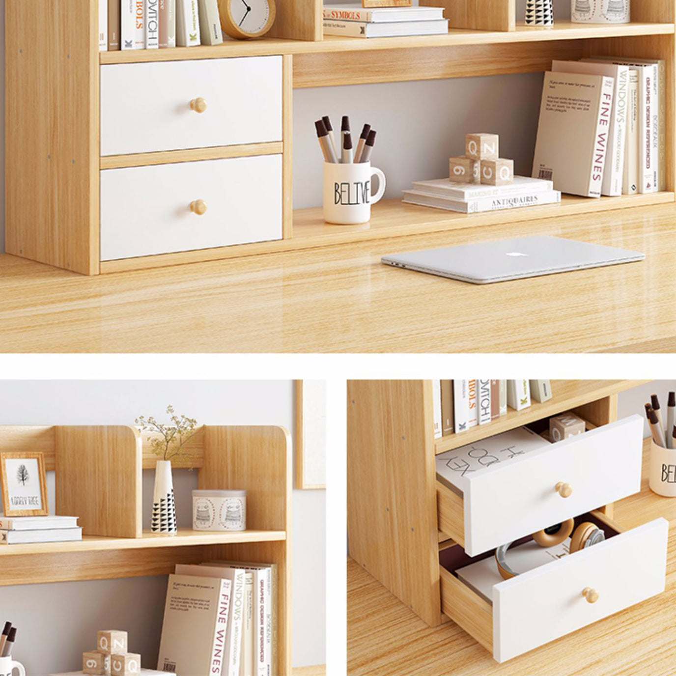 Modern Style Bookcase in Brown Color Wood Bookshelf for Office