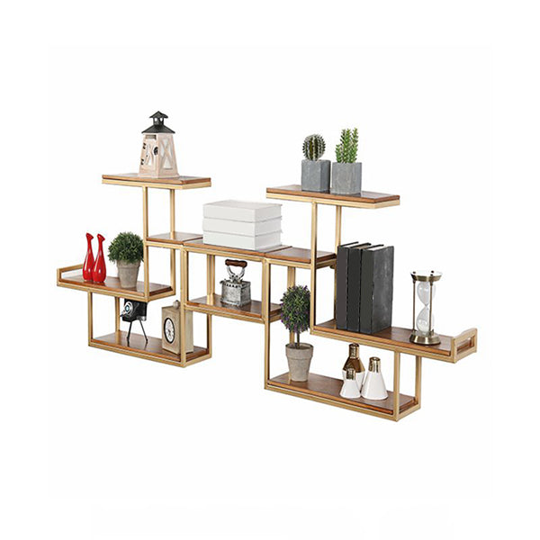 Industrial Floating Shelf Bookcase Metal and Wooden Bookshelf