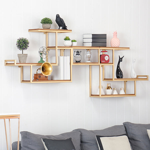 Industrial Floating Shelf Bookcase Metal and Wooden Bookshelf