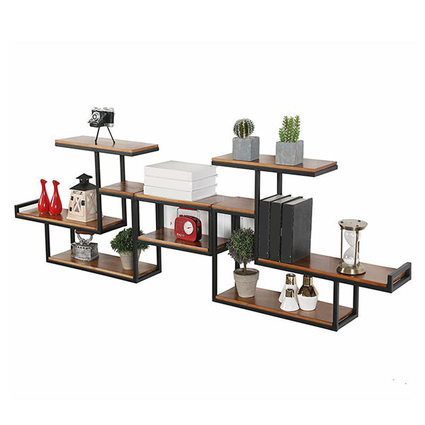 Industrial Floating Shelf Bookcase Metal and Wooden Bookshelf