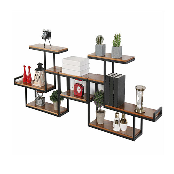 Industrial Floating Shelf Bookcase Metal and Wooden Bookshelf