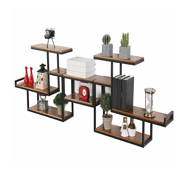 Industrial Floating Shelf Bookcase Metal and Wooden Bookshelf