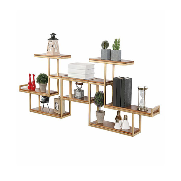 Industrial Floating Shelf Bookcase Metal and Wooden Bookshelf