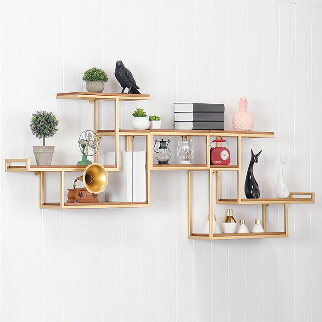 Industrial Floating Shelf Bookcase Metal and Wooden Bookshelf