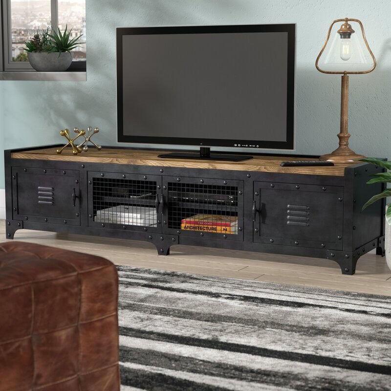 Industrial 18" H TV Stand with Storage , Solid Wood and Distressed Iron TV Console