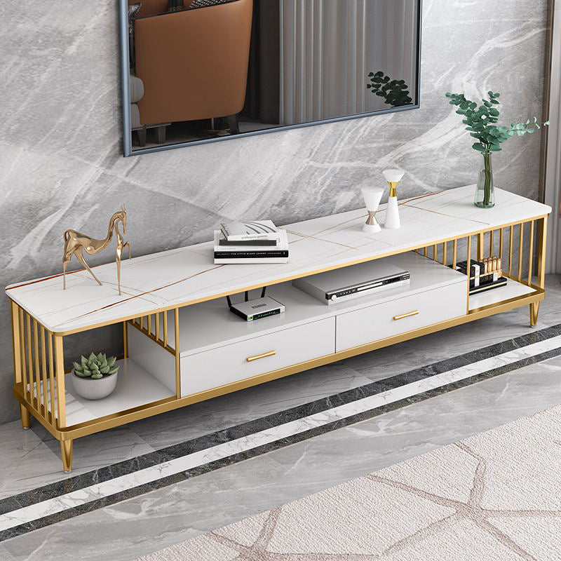 Glam Style TV Stand Stone Open Storage TV Console with 2 Drawers