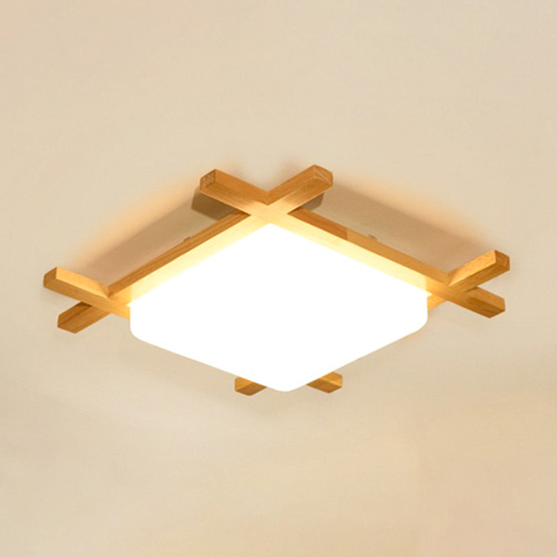 Geometric Shape Flush Mount Modern Wood Ceiling Light Fixture for Living Room in Brown