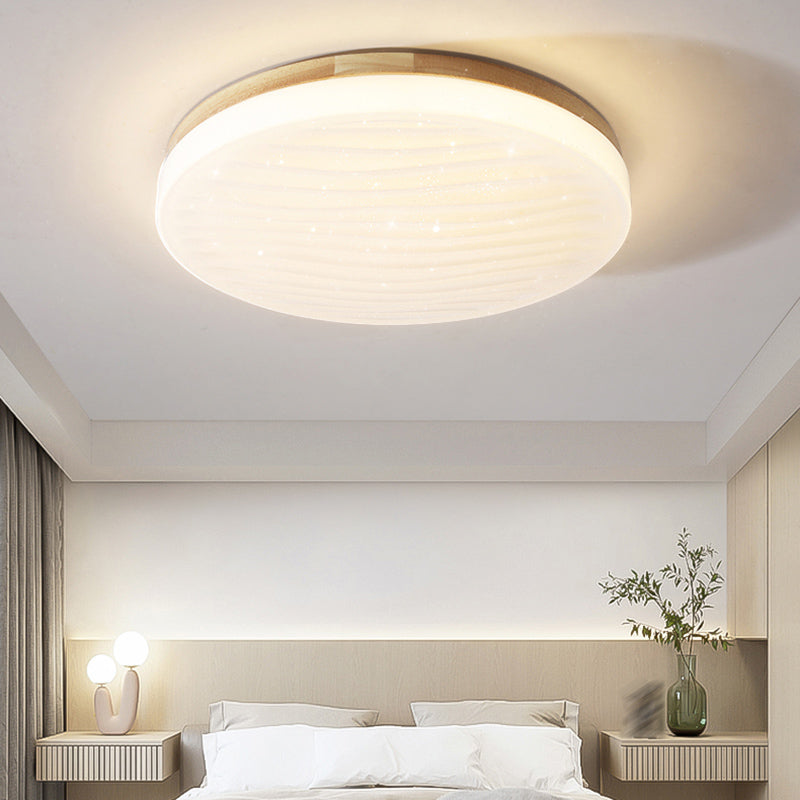 Japanese Round Ceiling Light Wood LED Flush Mount Light for Living Room