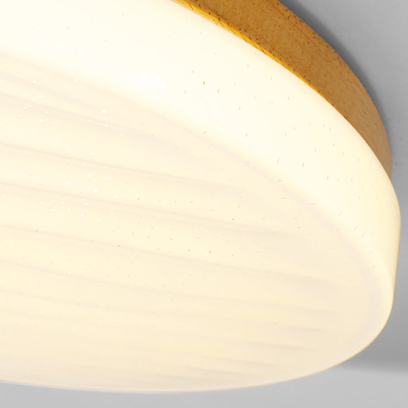 Japanese Round Ceiling Light Wood LED Flush Mount Light for Living Room