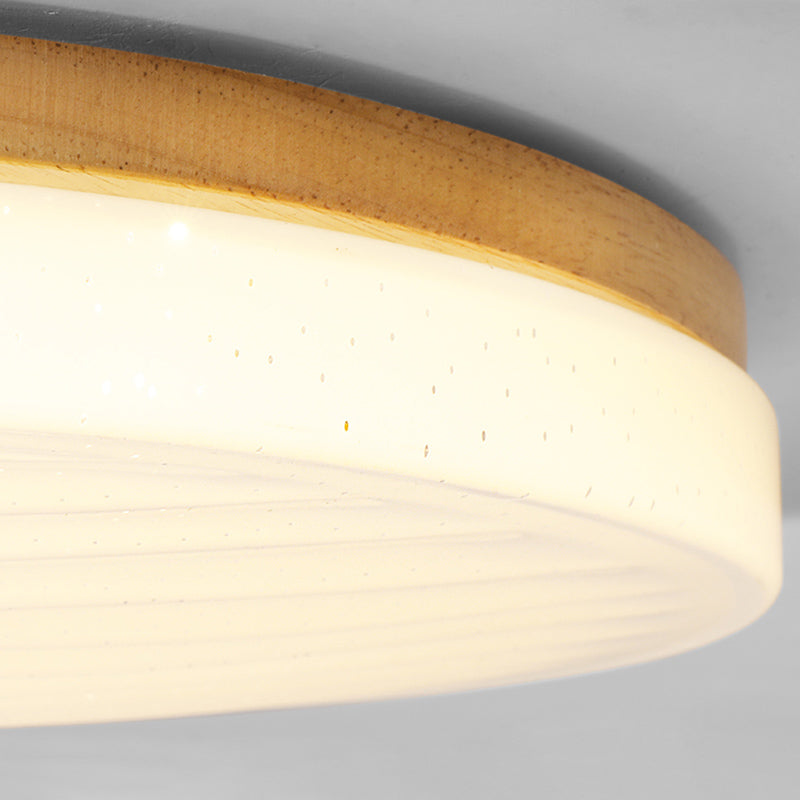 Japanese Round Ceiling Light Wood LED Flush Mount Light for Living Room