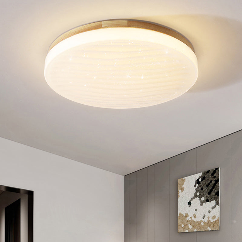 Japanese Round Ceiling Light Wood LED Flush Mount Light for Living Room