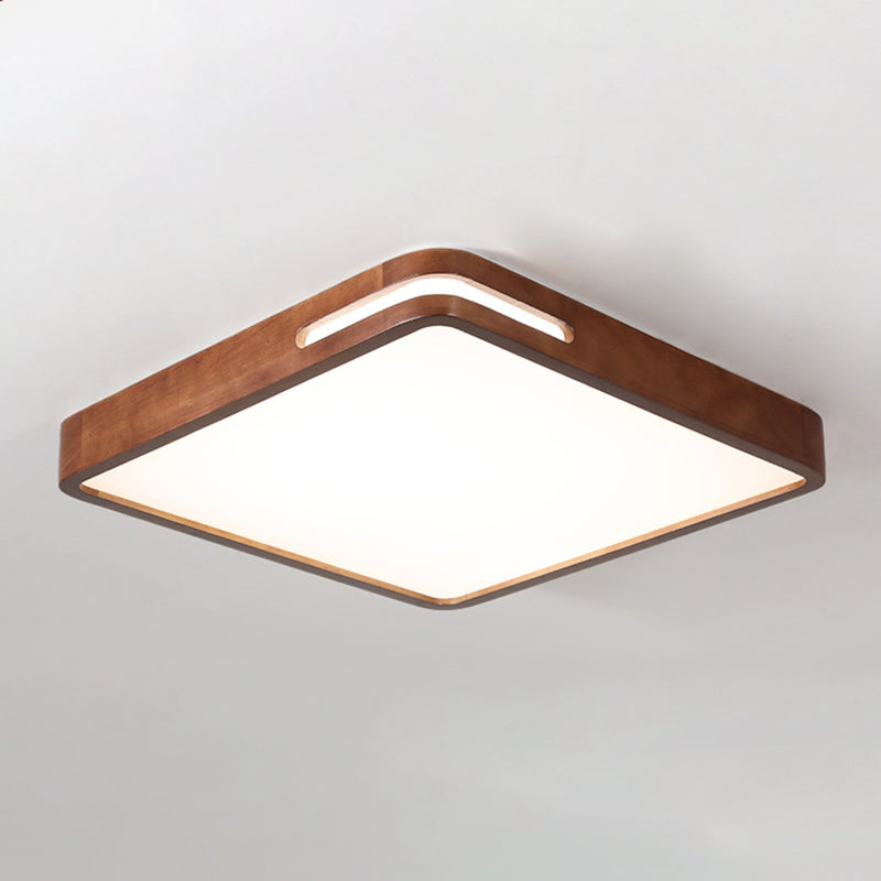 Japanese Rectangle Ceiling Light Wood LED Flush Mount Light in Brown for Living Room