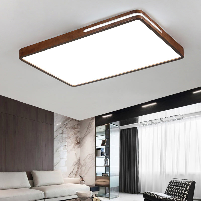 Japanese Rectangle Ceiling Light Wood LED Flush Mount Light in Brown for Living Room