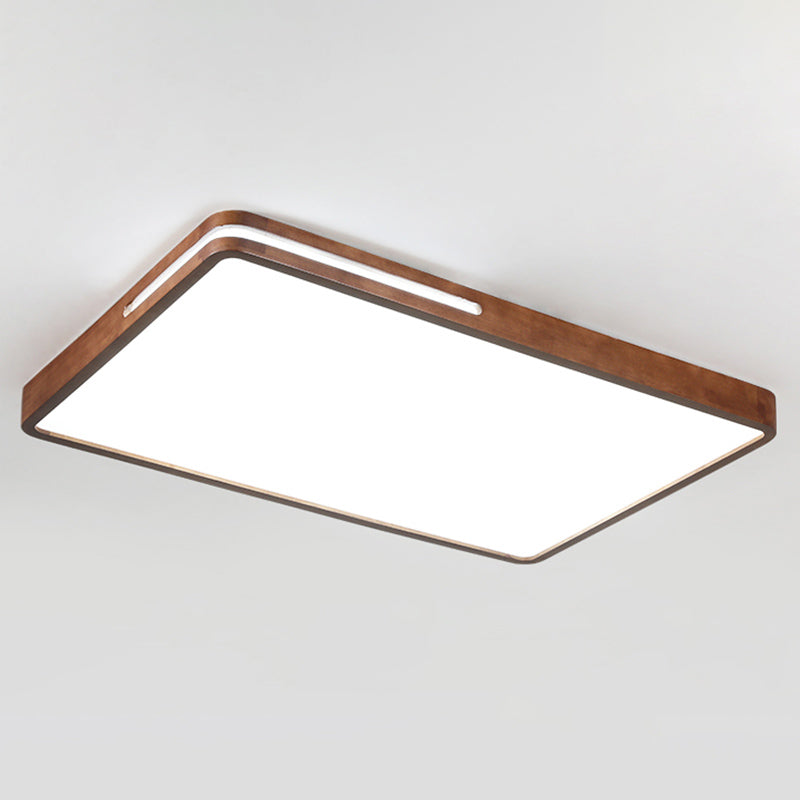 Japanese Rectangle Ceiling Light Wood LED Flush Mount Light in Brown for Living Room