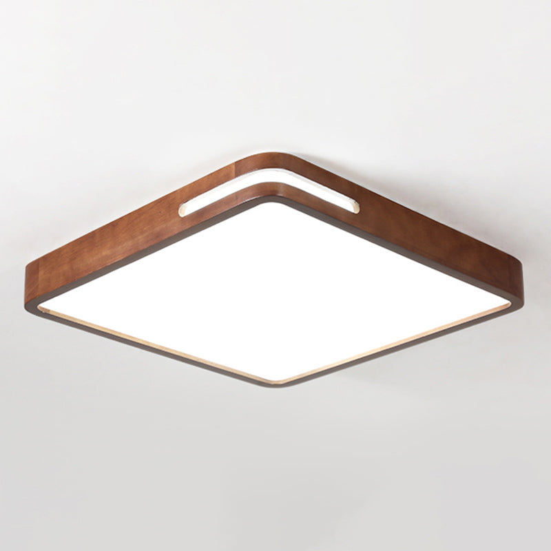 Japanese Rectangle Ceiling Light Wood LED Flush Mount Light in Brown for Living Room