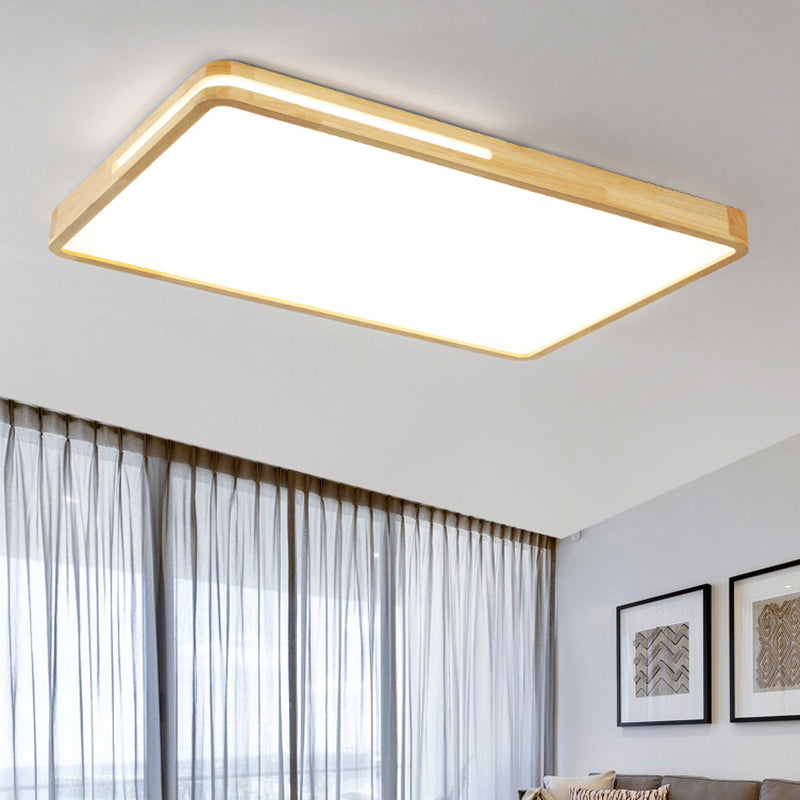 Japanese Style Rectangle Ceiling Light Wood LED Flush Mount Light for Living Room