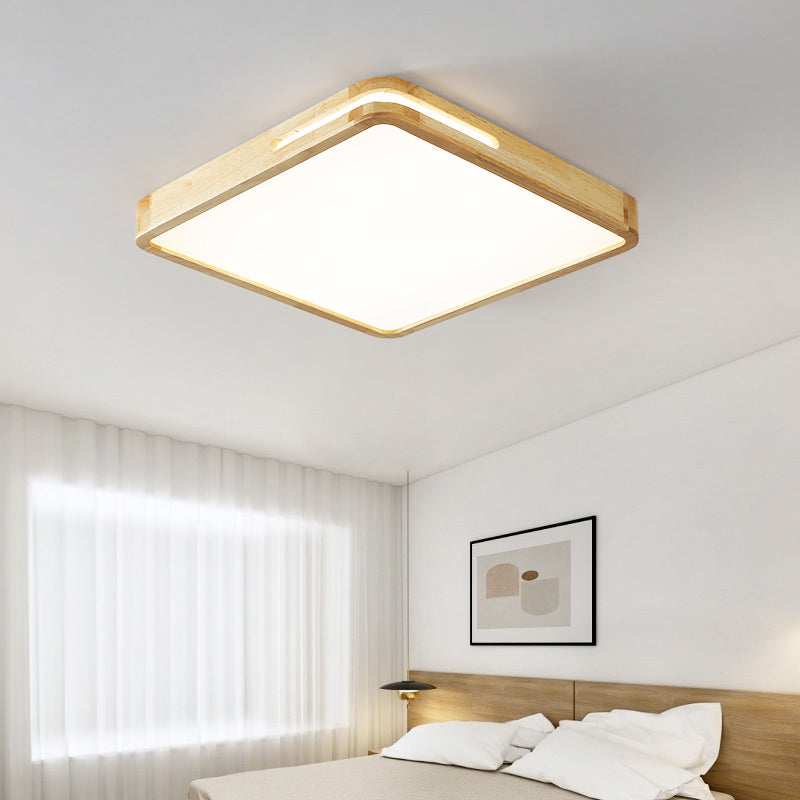 Japanese Style Rectangle Ceiling Light Wood LED Flush Mount Light for Living Room