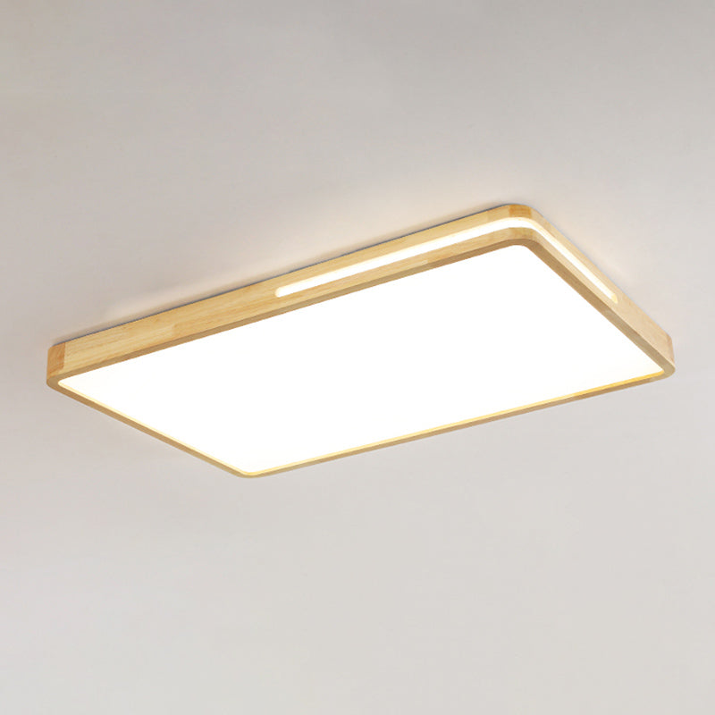 Japanese Style Rectangle Ceiling Light Wood LED Flush Mount Light for Living Room