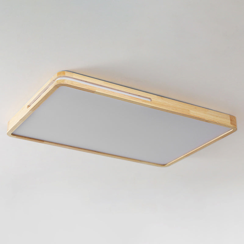 Japanese Style Rectangle Ceiling Light Wood LED Flush Mount Light for Living Room