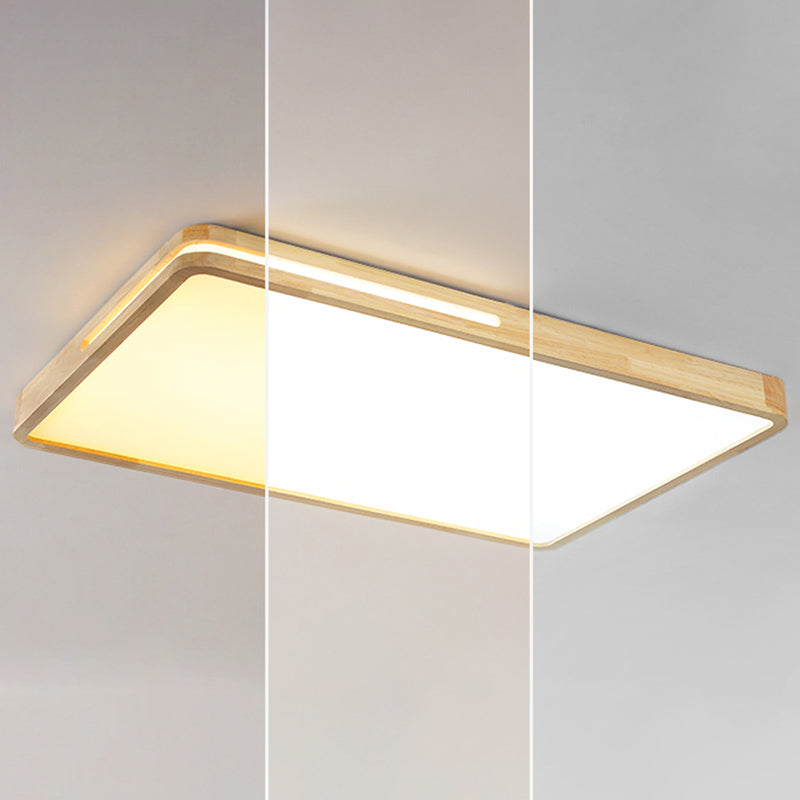 Japanese Style Rectangle Ceiling Light Wood LED Flush Mount Light for Living Room