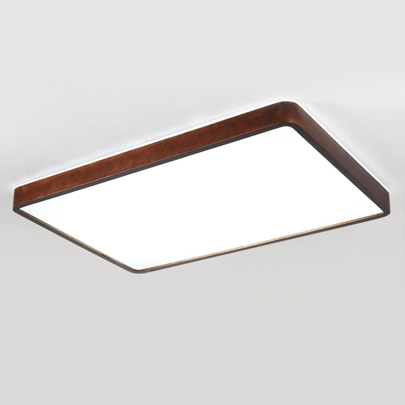 Japanese Style Rectangle Ceiling Light Brown Wood LED Flush Mount Light for Living Room