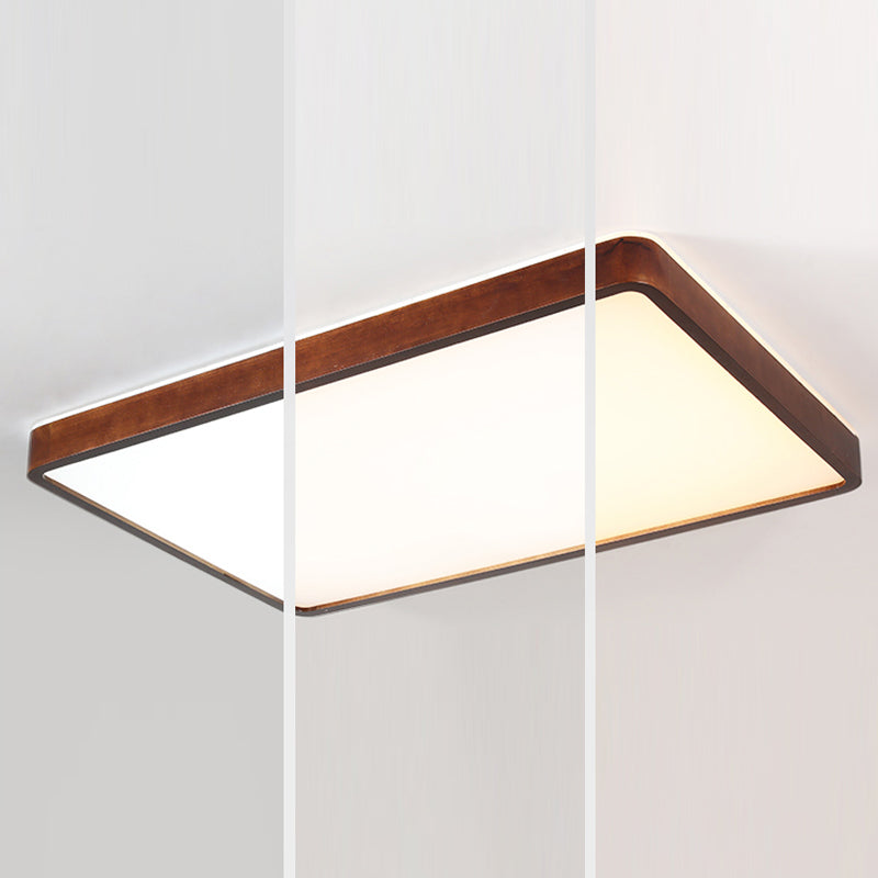 Japanese Style Rectangle Ceiling Light Brown Wood LED Flush Mount Light for Living Room