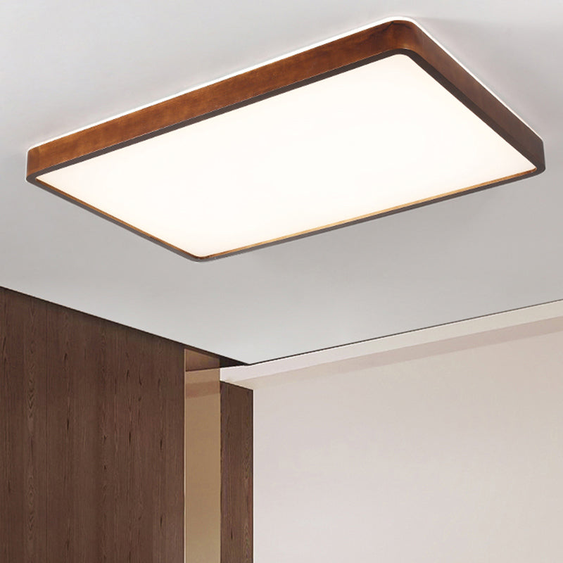 Japanese Style Rectangle Ceiling Light Brown Wood LED Flush Mount Light for Living Room