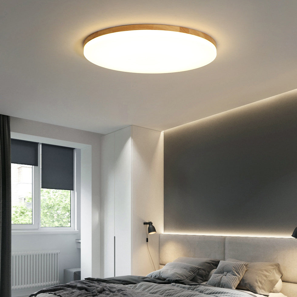 Modern Style Circle Shape Ceiling Lighting Wood 1 Light Ceiling Light for Living Room