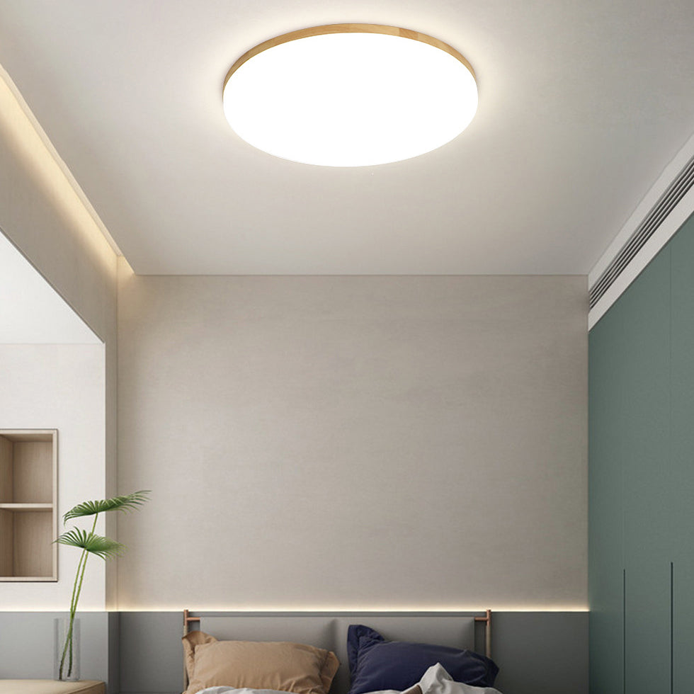 Modern Style Circle Shape Ceiling Lighting Wood 1 Light Ceiling Light for Living Room