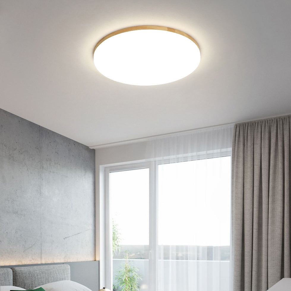 Modern Style Circle Shape Ceiling Lighting Wood 1 Light Ceiling Light for Living Room