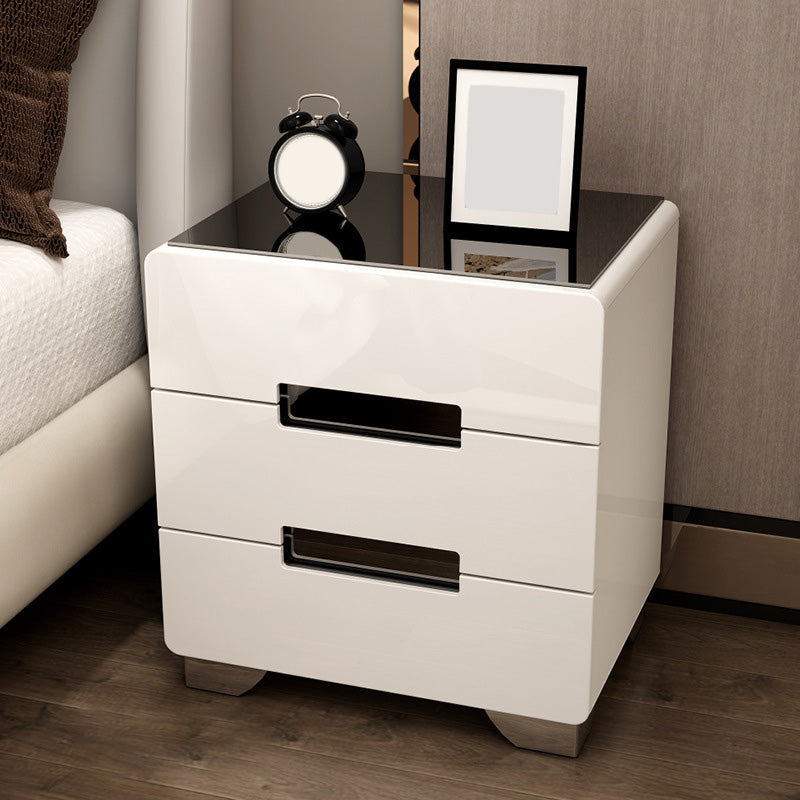 Metal Base Cabinet with 2 Drawers White/black Table Top Nightstand