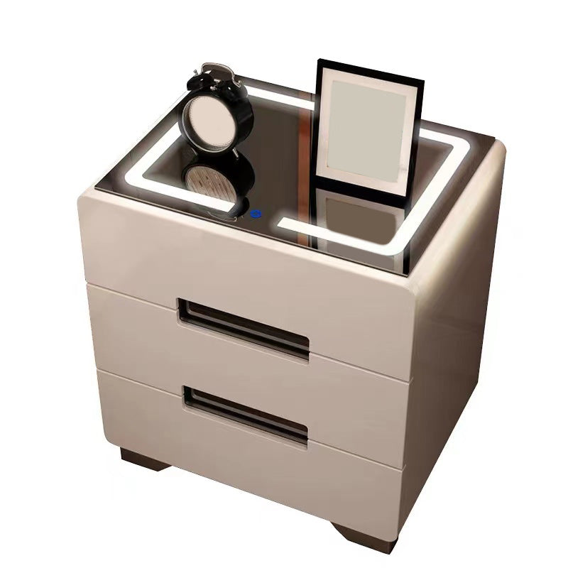 Metal Base Cabinet with 2 Drawers White/black Table Top Nightstand