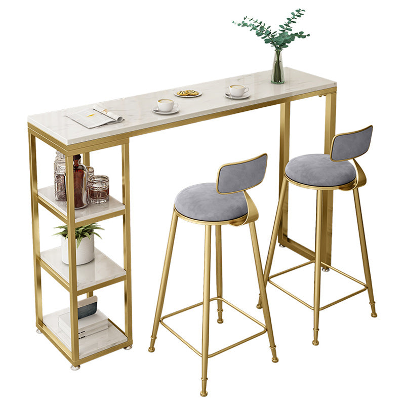 Marble Contemporary Cocktail Bar Table with Storage Rectangle Counter Table