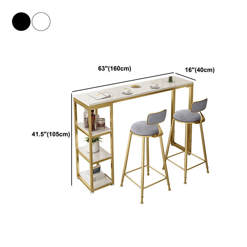 Marble Contemporary Cocktail Bar Table with Storage Rectangle Counter Table