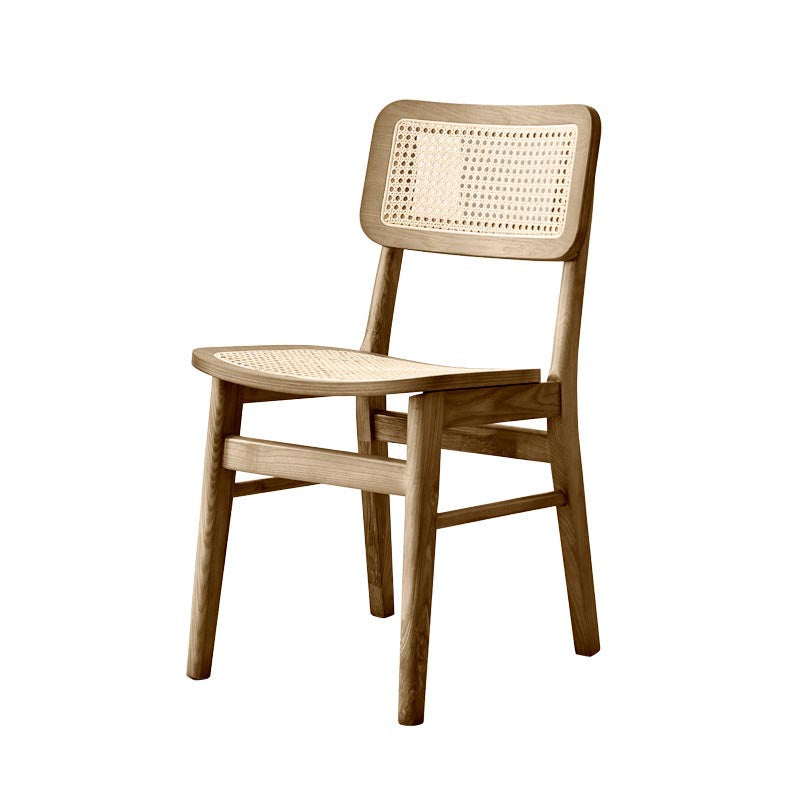 Solid Wood Side Chair Traditional Rattan Dining Chair with Wood Base