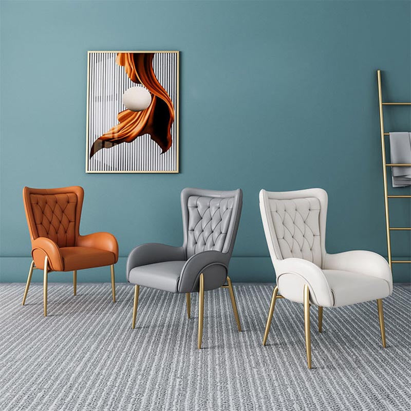 Glam Upholstered Chair Leather Arm Dining Chair with Gold Legs