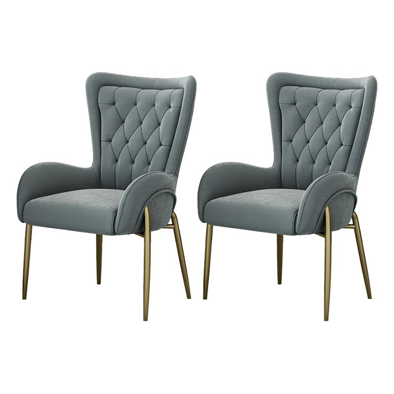 Glam Upholstered Chair Leather Arm Dining Chair with Gold Legs