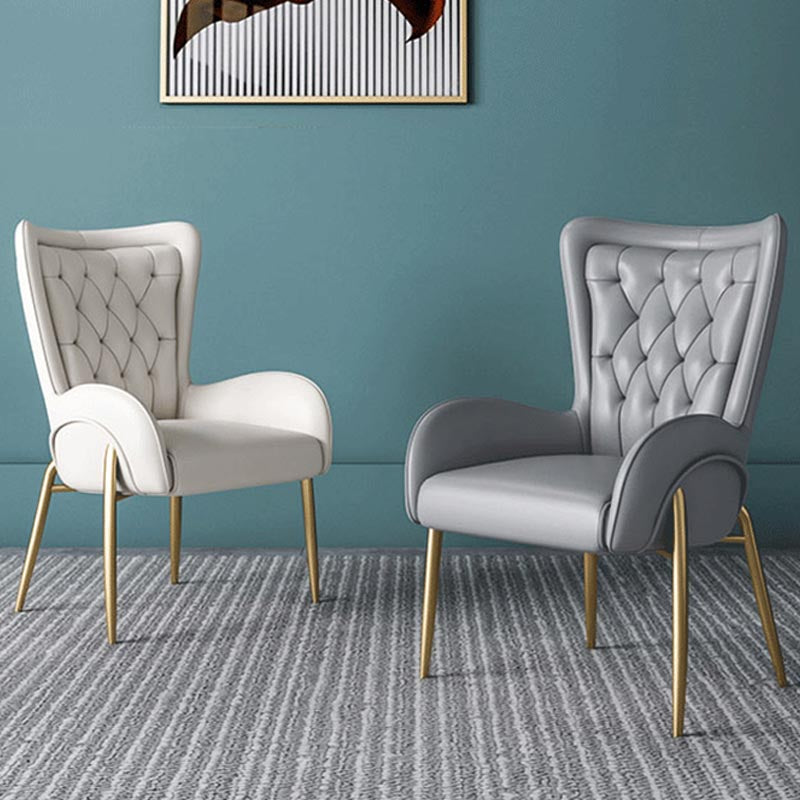 Glam Upholstered Chair Leather Arm Dining Chair with Gold Legs