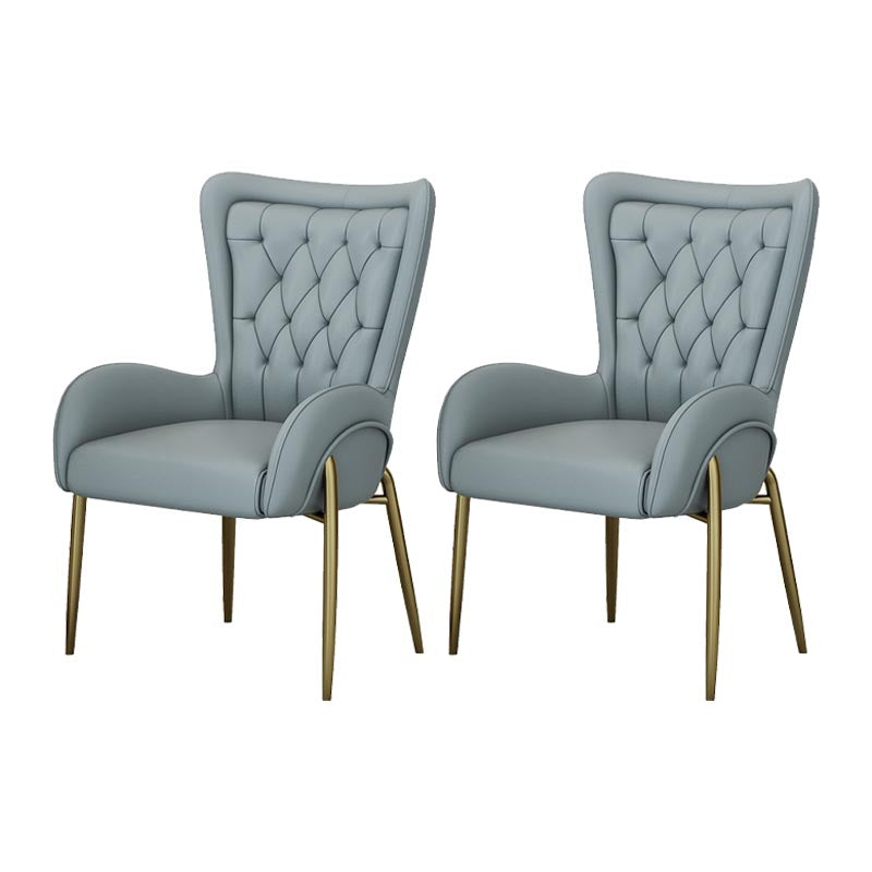 Glam Upholstered Chair Leather Arm Dining Chair with Gold Legs