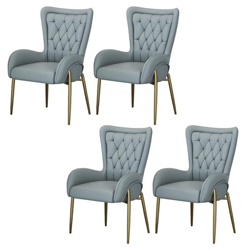 Glam Upholstered Chair Leather Arm Dining Chair with Gold Legs